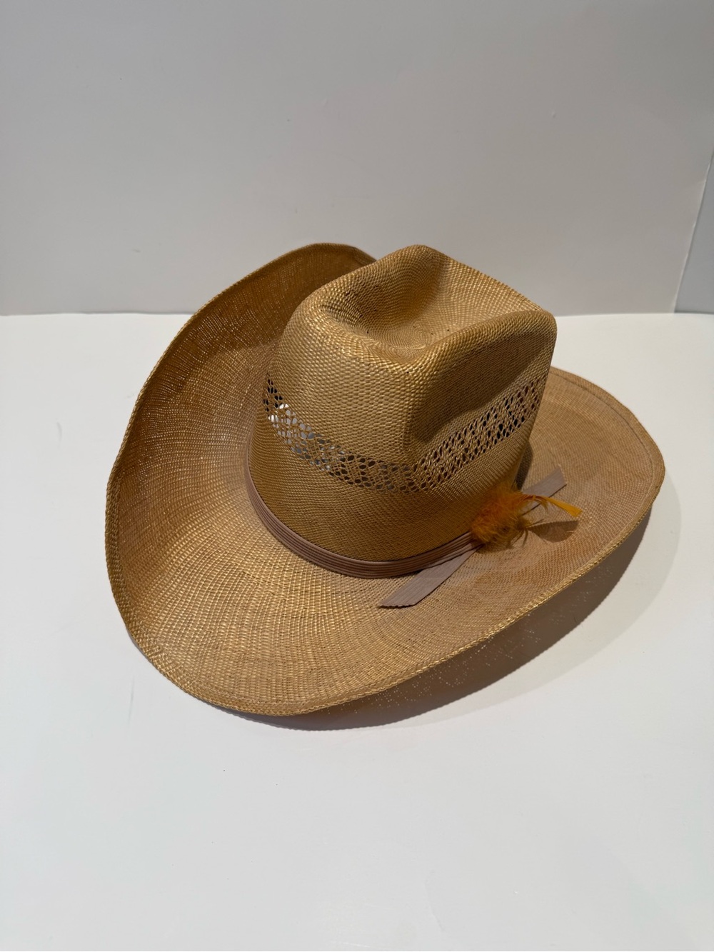 Texas Hats Straw Cowboy Hat Woven Western Sun Hat Accent Feather Band Size 7